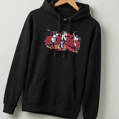 Vintage sports tee featuring Boston Red Sox players in action with RED SOX text — printed on a unisex hoodie