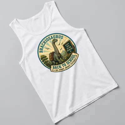 Vintage dinosaur graphic shirt featuring a Brachiosaurus with inspirational text. — printed on a tank top