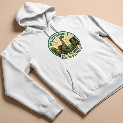 Vintage dinosaur graphic shirt featuring a Brachiosaurus with inspirational text. — printed on a unisex hoodie