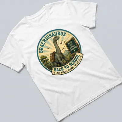 Vintage dinosaur graphic shirt featuring a Brachiosaurus with inspirational text.