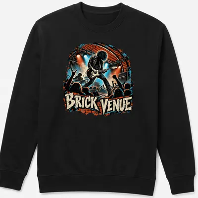 Vintage concert art t-shirt featuring a rock guitarist with bold text — printed on a unisex sweatshirt