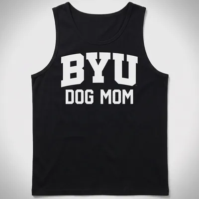 Bold typography t-shirt for dog moms featuring BYU Cougars — printed on a tank top