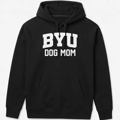 Bold typography t-shirt for dog moms featuring BYU Cougars — printed on a unisex hoodie