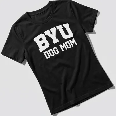 Bold typography t-shirt for dog moms featuring BYU Cougars — printed on a women's shirt