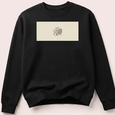 Minimalist monoline design of a cat intertwined with a monstera leaf — printed on a unisex sweatshirt