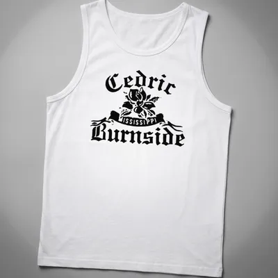 Bold vintage Cedric Burnside t-shirt featuring a magnolia flower and artistic text. — printed on a tank top