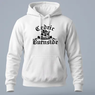 Bold vintage Cedric Burnside t-shirt featuring a magnolia flower and artistic text. — printed on a unisex hoodie