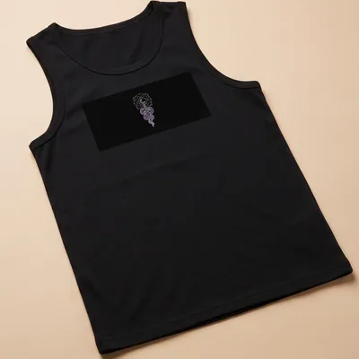Silhouette of a serpent dagger intertwined with celestial elements in black, purple, and white. — printed on a tank top