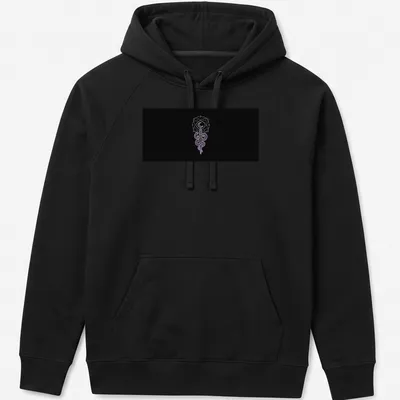 Silhouette of a serpent dagger intertwined with celestial elements in black, purple, and white. — printed on a unisex hoodie