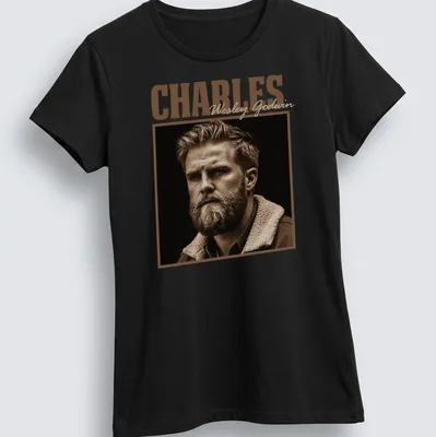Vintage sepia portrait of Charles Wesley Godwin with scripted name — printed on a women's shirt