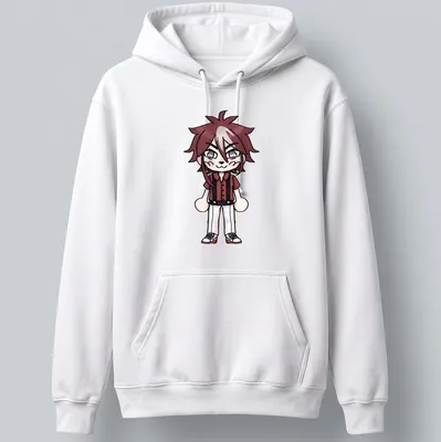 Chibi character of Ikeda Daiki in red, black, and white cartoon style. — printed on a unisex hoodie