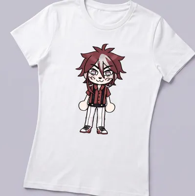 Chibi character of Ikeda Daiki in red, black, and white cartoon style. — printed on a women's shirt