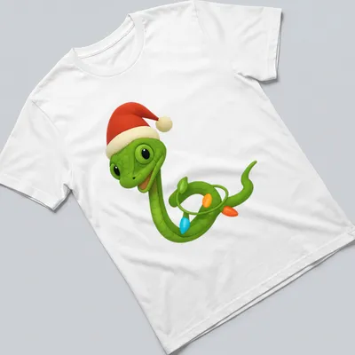 Cartoon Asian vine snake wrapped in colorful Christmas lights