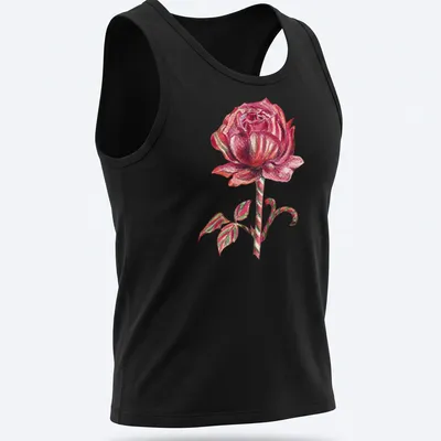 Colorful illustration of a rose with a candy cane stem in red, green, and pink. — printed on a tank top