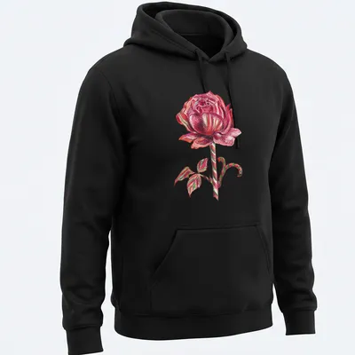 Colorful illustration of a rose with a candy cane stem in red, green, and pink. — printed on a unisex hoodie