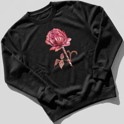 Colorful illustration of a rose with a candy cane stem in red, green, and pink. — printed on a unisex sweatshirt