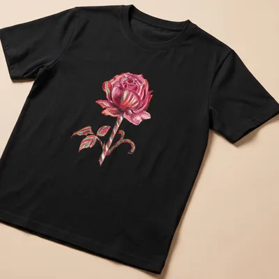 Colorful illustration of a rose with a candy cane stem in red, green, and pink.
