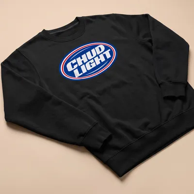 Bold text logo of CHUD LIGHT in blue, white, and red colors — printed on a unisex sweatshirt