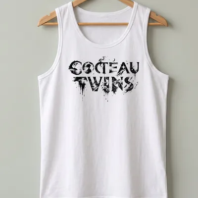 Artistic abstract design featuring 'COCTEAU TWINS' in black, white, and gray — printed on a tank top