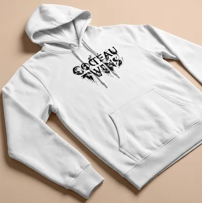Artistic abstract design featuring 'COCTEAU TWINS' in black, white, and gray — printed on a unisex hoodie
