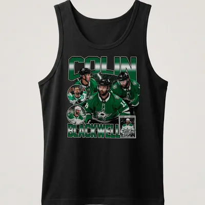Retro-style T-shirt featuring Colin Blackwell, a vintage hockey player graphic in green and black. — printed on a tank top