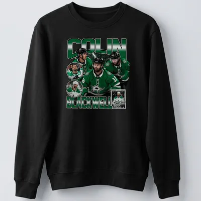 Retro-style T-shirt featuring Colin Blackwell, a vintage hockey player graphic in green and black. — printed on a unisex sweatshirt