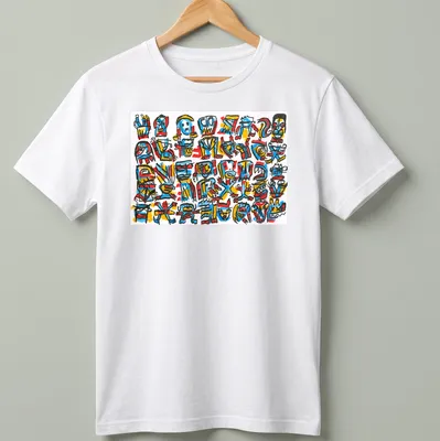 Colorful graffiti design featuring abstract characters and symbols with text Comedy Queue #2 Tim Ferguson AWT.