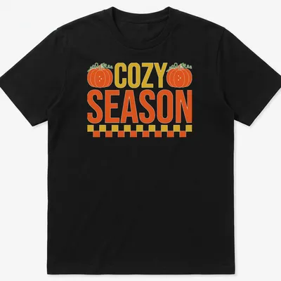 Vintage pumpkin design with the text COZY SEASON in warm autumn colors