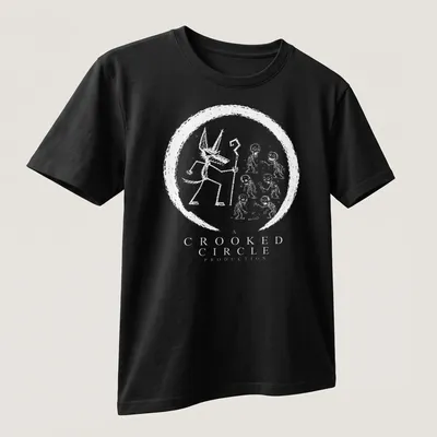 Anubis Zombie logo design in black and purple on a — printed on a unisex t-shirt (angled view)