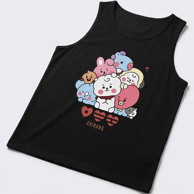 Cute cartoon animals huddled together with hearts in a kawaii style — printed on a tank top