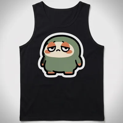 Flat design of a cute green blob monster with large eyes and a smile. — printed on a tank top