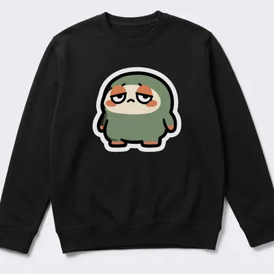 Flat design of a cute green blob monster with large eyes and a smile. — printed on a unisex sweatshirt