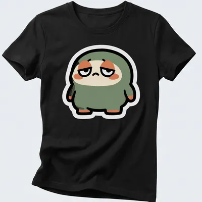 Flat design of a cute green blob monster with large eyes and a smile. — printed on a women's shirt