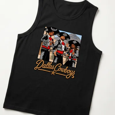 Dallas Cowboys parody t-shirt featuring three amigos in mariachi outfits — printed on a tank top