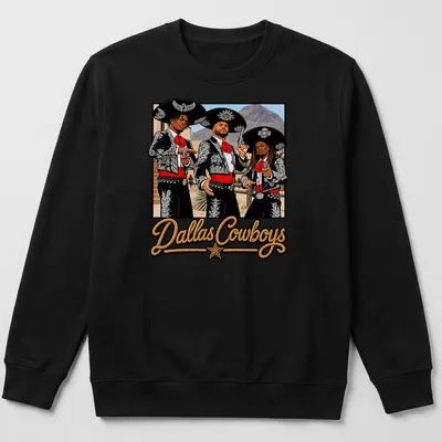 Dallas Cowboys parody t-shirt featuring three amigos in mariachi outfits — printed on a unisex sweatshirt