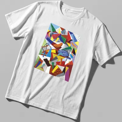 Colorful abstract landscape design inspired by David Hockney in geometric style