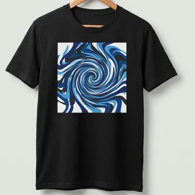 Abstract design of a deep blue ocean vortex swirling with light blue and black tones