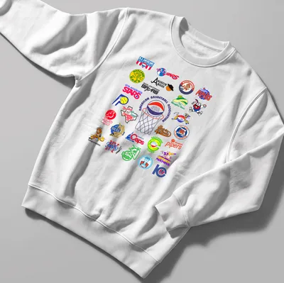 Vintage T-shirt featuring the American Basketball Association ABA teams in bright colors — printed on a unisex sweatshirt