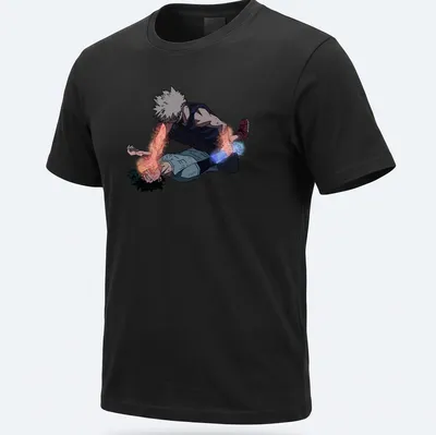 Illustration of Deku and Bakugo engaging in an epic battle scene from My Hero Academia