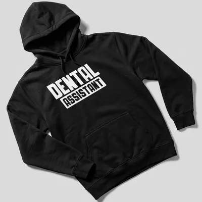 Bold typography tee with the words Dental Assistant in white lettering — printed on a unisex hoodie