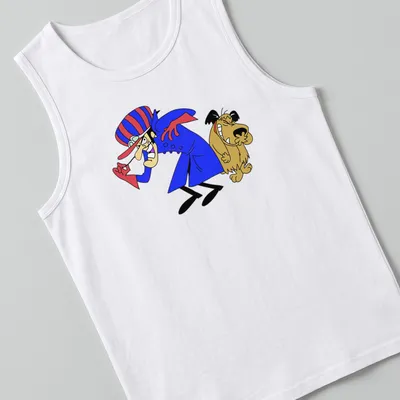 Vintage cartoon print featuring laughing Dick Dastardly and Muttley in playful colors — printed on a tank top