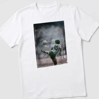 Vintage-style Diego Maradona soccer player illustration in blue, white, black, and gray