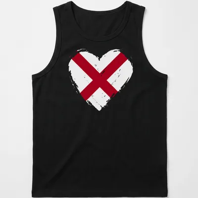 Distressed Alabama flag heart design in red and white — printed on a tank top