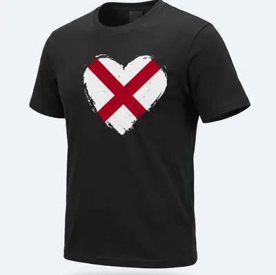 Distressed Alabama flag heart design in red and white
