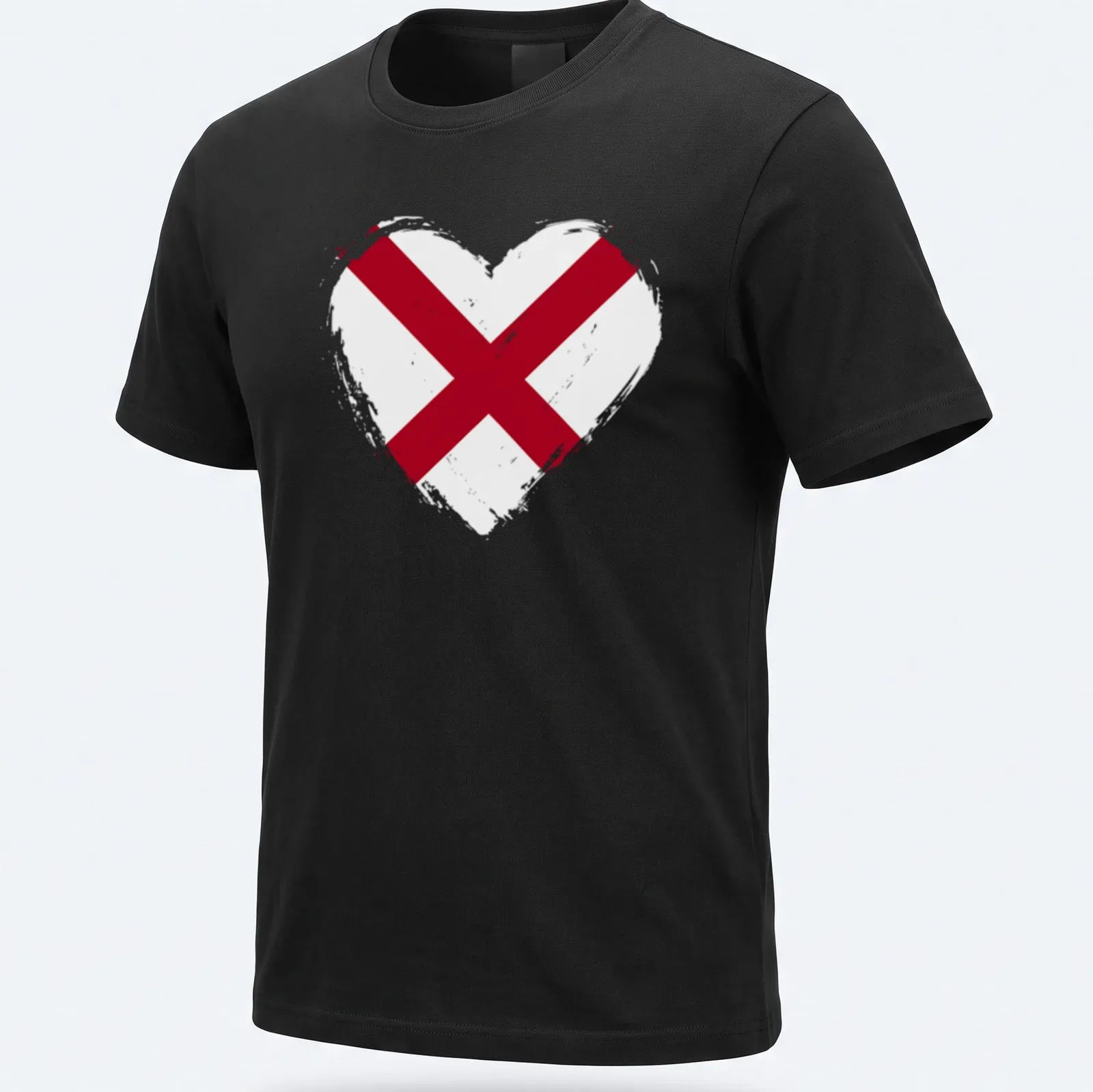 Distressed Alabama flag heart design in red and white — printed on a unisex t-shirt