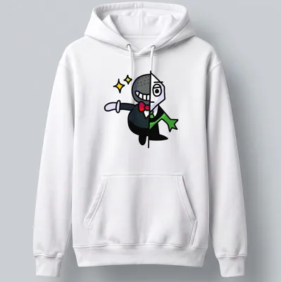 Cartoonish design of a character split in half with text 'Double Life' — printed on a unisex hoodie