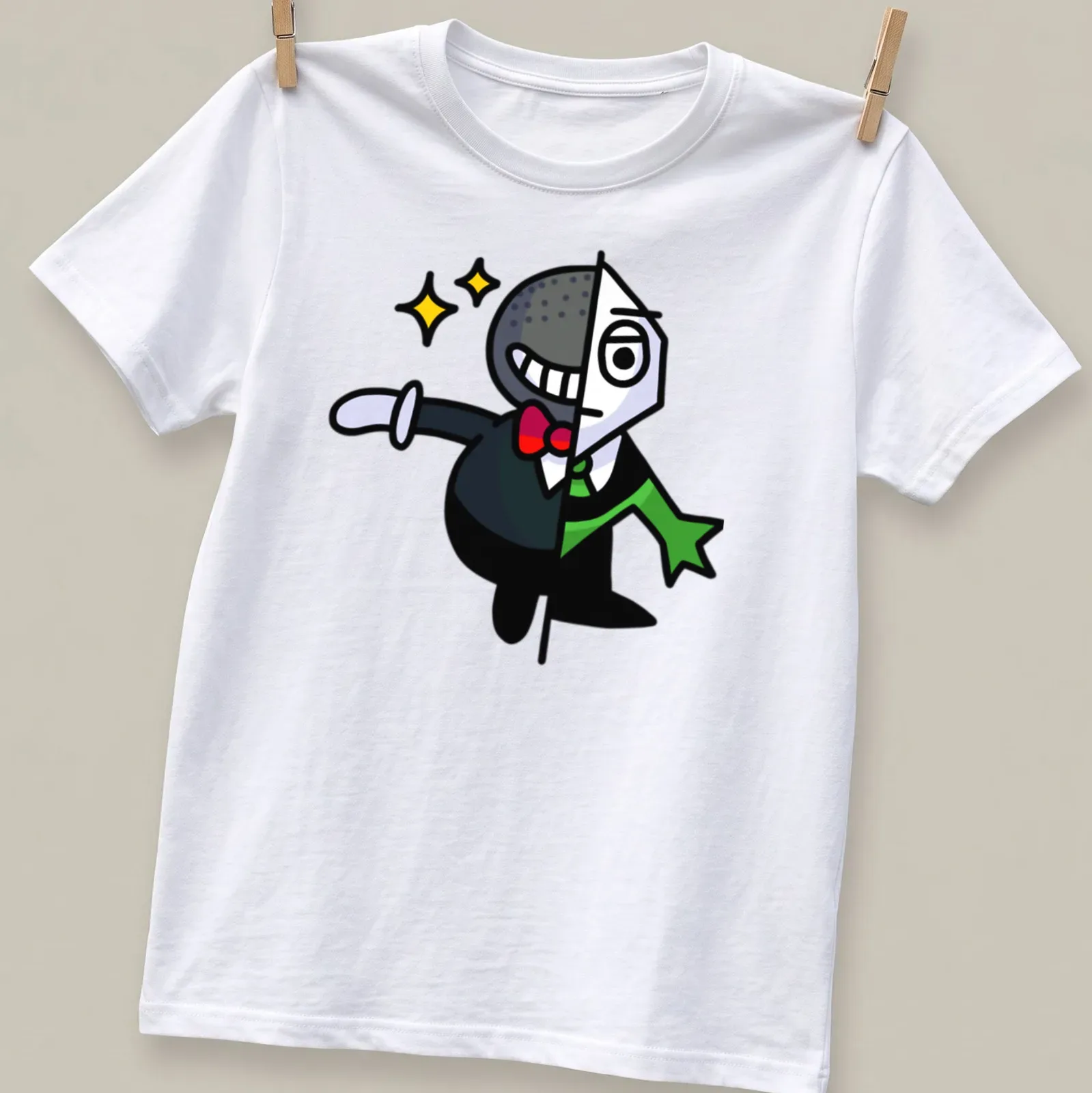 Cartoonish design of a character split in half with text 'Double Life' — printed on a unisex t-shirt