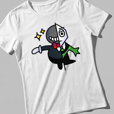 Cartoonish design of a character split in half with text 'Double Life' — printed on a women's shirt