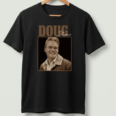 Vintage sepia portrait of Doug Stone with signature text