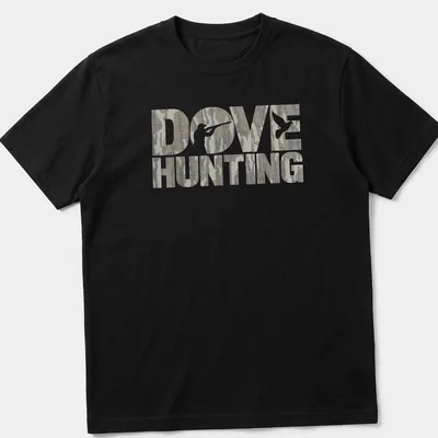 Camouflage Dove Hunting t-shirt with a hunter and dove illustration